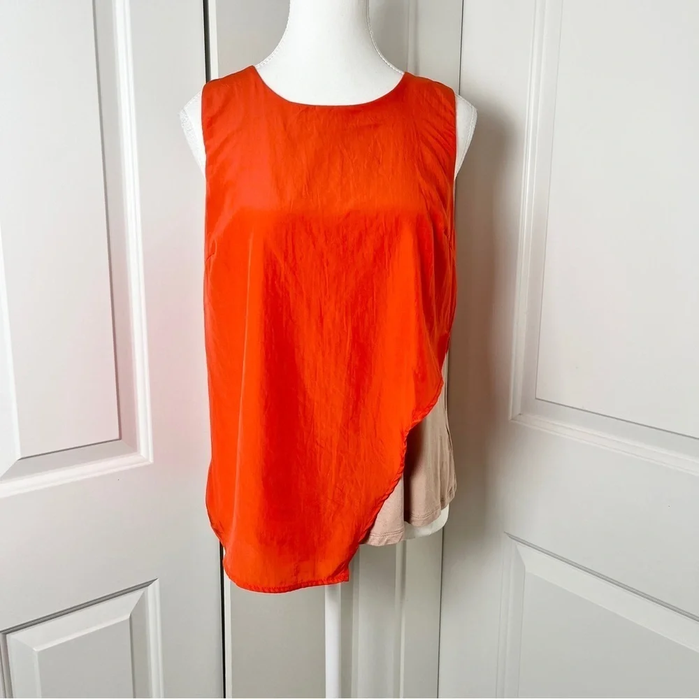 Anthropologie Bordeaux Orange Asymmetrical Colorblock Sleeveless Blouse – Medium - Picture 2 of 11